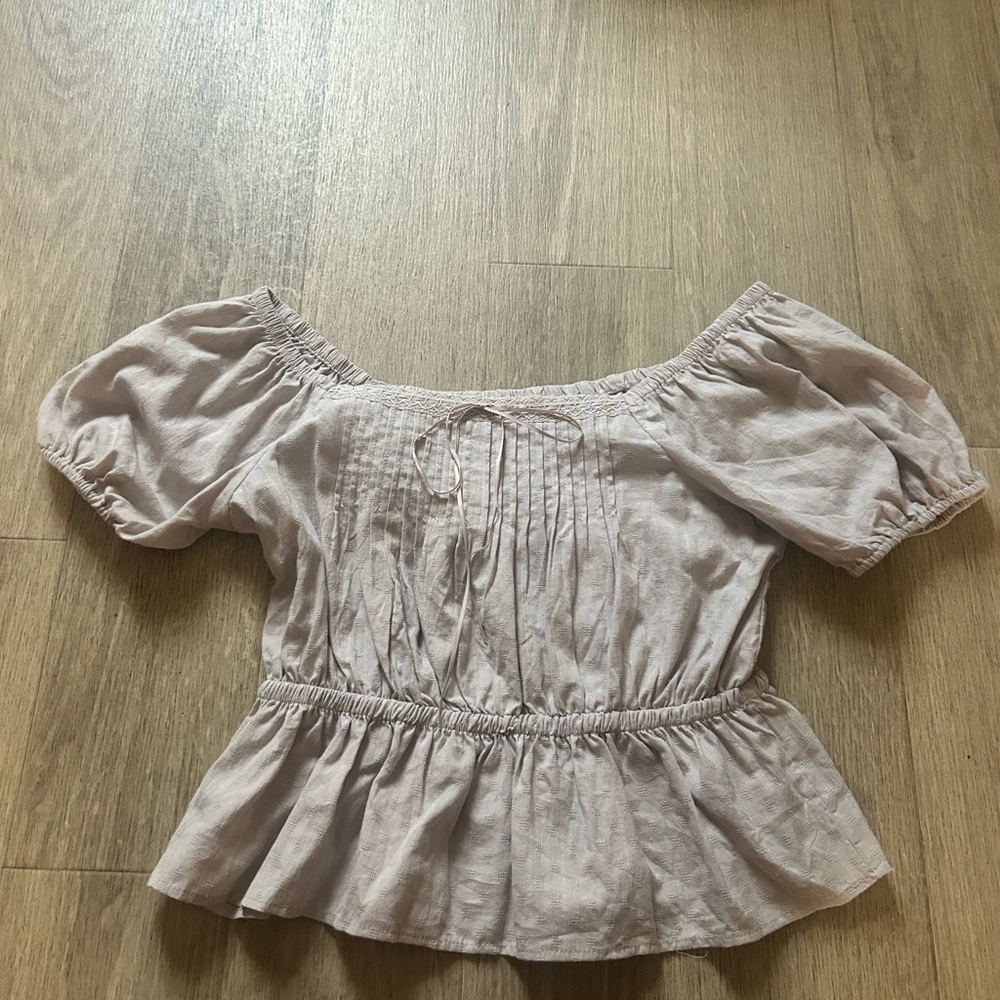In Bloom Tan Smocked Peplum Blouse NWOT